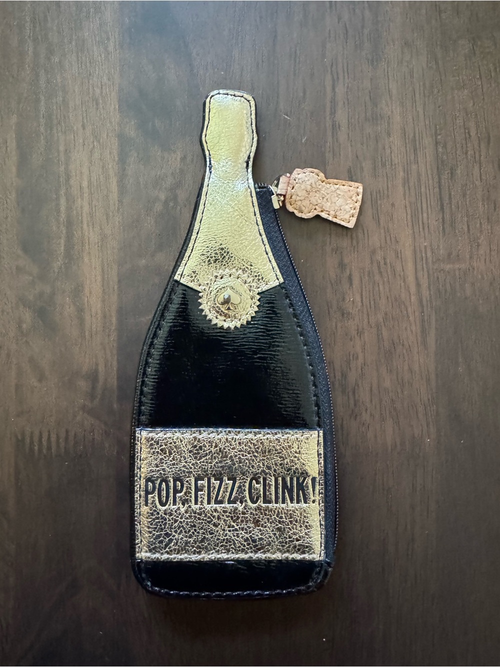 kate spade Black and Gold Champagne Bottle Coin pouch